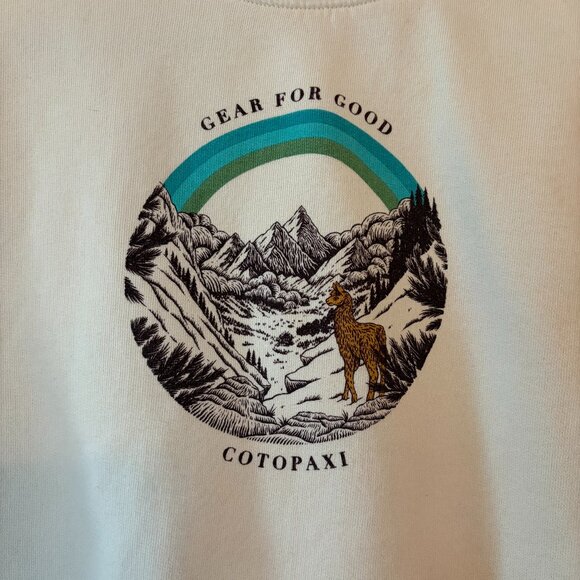 Cotopaxi Traveling Llama Organic Cotton Sweatshirt small cream 'gear for good' - Picture 4 of 7